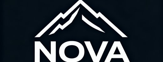 国际知名运动品牌NOVA的简洁Logo，深色背景上白色线条构成山峰轮廓
